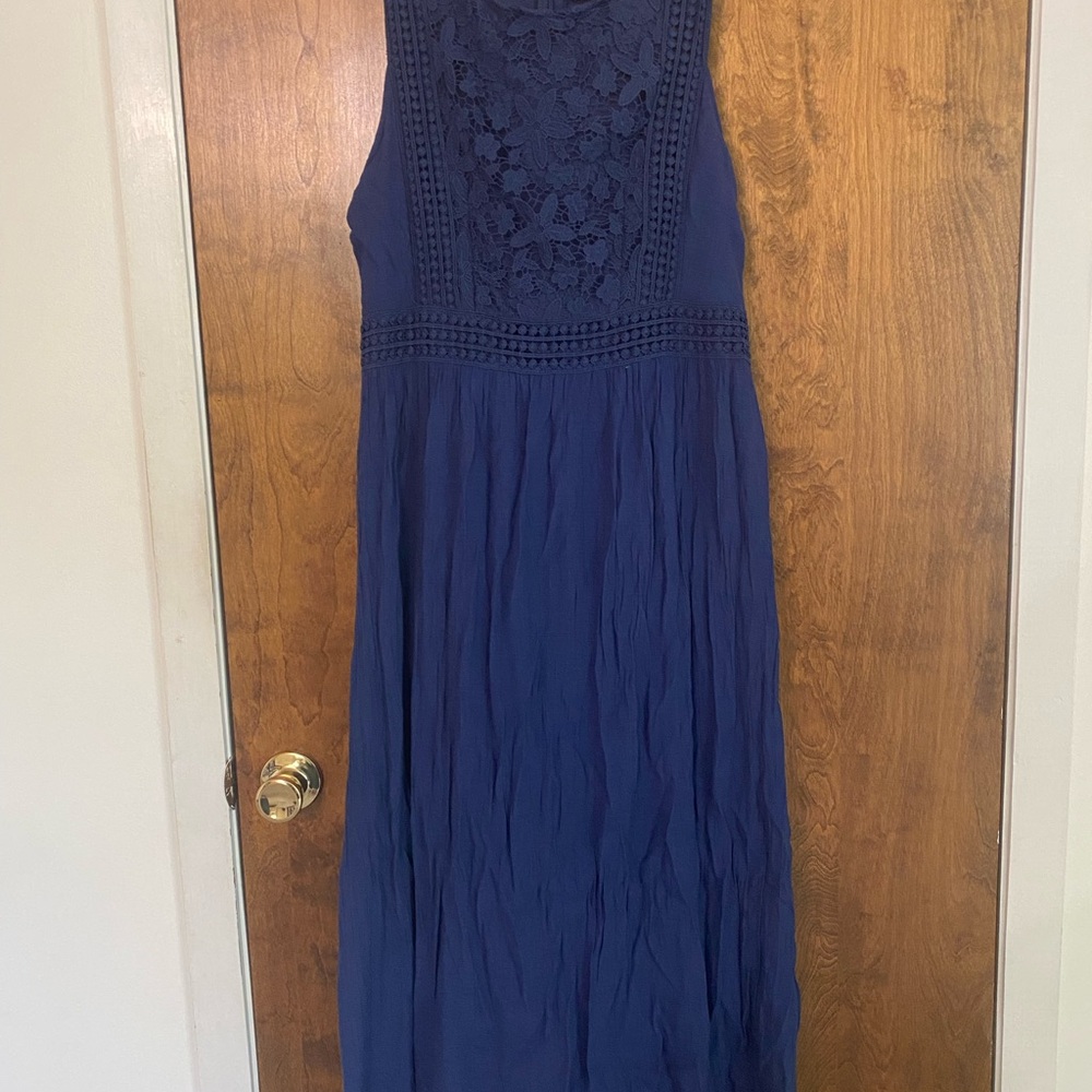TC Navy Blue Maxi Dress with Lace Detail